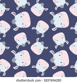 Cute animals. Simple muzzles. Vector illustration with zebra. Seamless kid pattern

