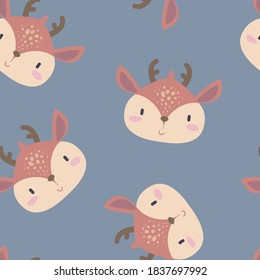 Cute animals. Simple muzzles. Vector illustration with deer. Seamless kid pattern
