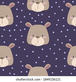 Cute animals. Simple muzzles. Vector illustration with bear. Seamless kid pattern
