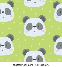 Cute animals. Simple muzzles. Vector illustration with panda. Seamless kid pattern
