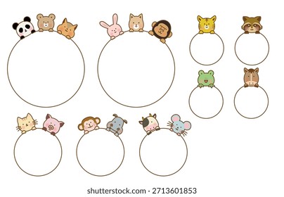 Animais Bonitos Sentados no Conjunto de Ilustração de Quadro Redondo Superior