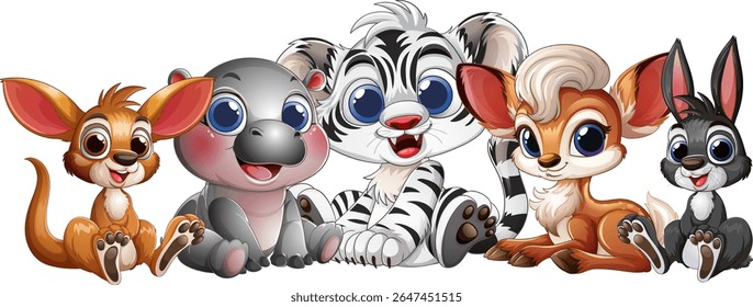 Cute animals sitting together in joyful harmony