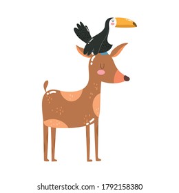 cute animals skunk deer and toucan wild cartoon vector illustration