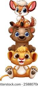 Cute animals stacked in a playful arrangement