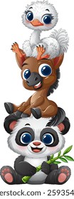 Cute animals stacked in a playful arrangement