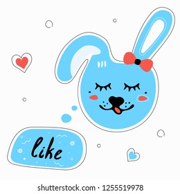 Cute animals stickers. Color illustration with rabbit and speech bubble like