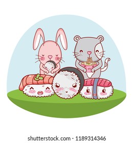 Cute Animals Sushi Kawaii Stock Vector (Royalty Free) 1189314496 ...