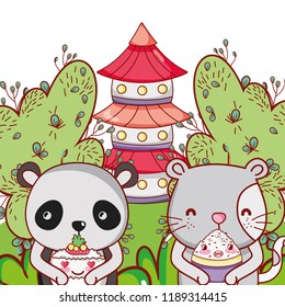 Cute animals with sushi kawaii