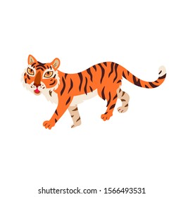 Cute animals - tiger. Illustrations for children. Baby Shower card. Cartoon wild cat isolated on white background. African animal wildlife