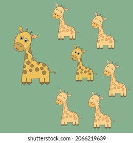 Cute animals tigers happy family, with father and children, son and daughters  on green isolated background, vector illustration.