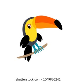 Cute animals - toucan. Illustrations for children. Baby Shower card. Cartoon character bird isolated on white background. South America animal wildlife