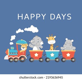 cute animals in toy train, chilling animals, animals friends, cute animals on holiday, happy days