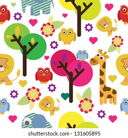 cute animals with tree seamless pattern