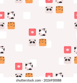 Cute animals in trendy flat style seamless pattern for baby background. Vector stock illustration