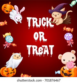 Cute animals trick or treat festival background vector