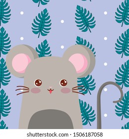 Cute animals and tropical leaves design vector illustration