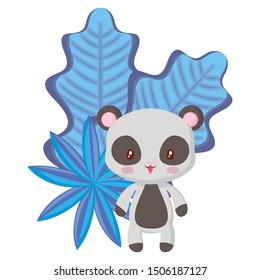 Cute animals and tropical leaves design vector illustration