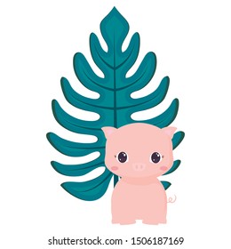 Cute animals and tropical leaves design vector illustration