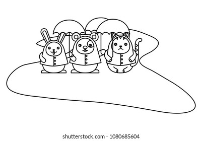cute animals with umbrella kawaii character