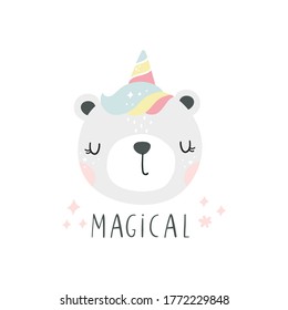 Animales bonitos Unicornio. Impresión de vectores para el personaje de bebe de estilo Unicornio