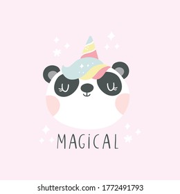 Cute animals Unicorn. Vector print for baby Panda character in Unicorn style