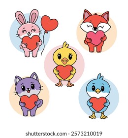 Cute Animals Valentine's Love Vector Design