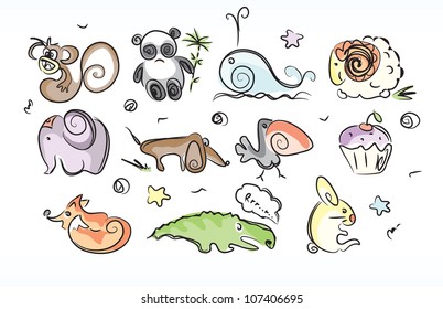 Cute animals. Vector