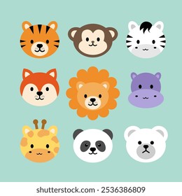 Cute Animals Vector Drawing Bear Cat Kitten Dog Puppy Pig Rabbit Bunny Tiger Lion Monkey Zebra Fox Hippo Giraffe Panda Stickers