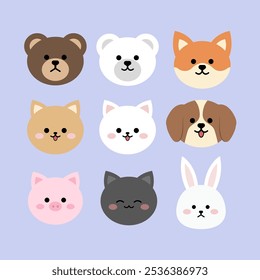 Cute Animals Vector Drawing Bear Cat Kitten Dog Puppy Pig Rabbit Bunny Tiger Lion Monkey Zebra Fox Hippo Giraffe Panda Stickers