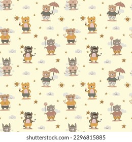 Cute animals vector illustration. Hand drawn