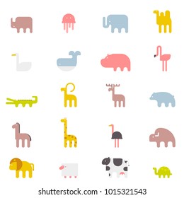 Cute Animals Vector illustration Icon Set isolated on a white background. Geometric vector illustration flat design