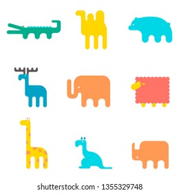 Cute Animals Vector illustration Icon Set isolated on a white background. Geometric vector illustration flat design.