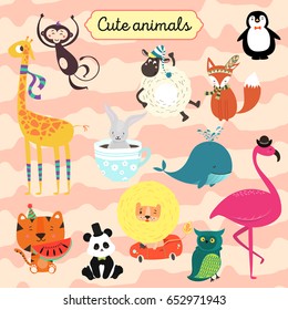 Cute animals vector set