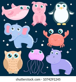 Cute animals vector set. Flat design.