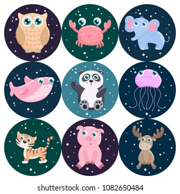 Cute animals vector set. Flat design.