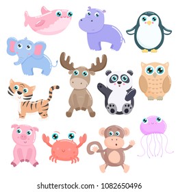 Cute animals vector set. Flat design.