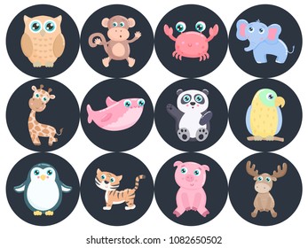 Cute animals vector set. Flat design.