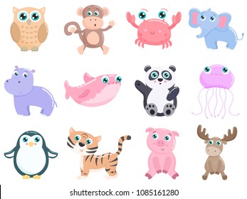 Cute animals vector set. Flat design.