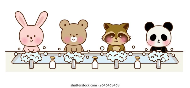 Cute Animals Washing Hands – Bunny, Bear, Raccoon, Panda