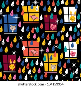 cute animals watching rain pattern