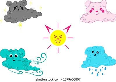 cute animals weather character cartoon style vector illustration