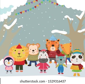 Cute animals in winter clothes