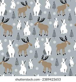 Cute animals winter pattern. Fully editable vector. Perfect for web and print use.