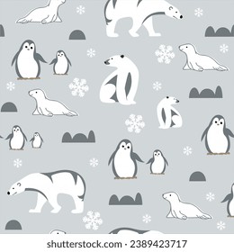 Cute animals winter pattern. Fully editable vector. Perfect for web and print use.