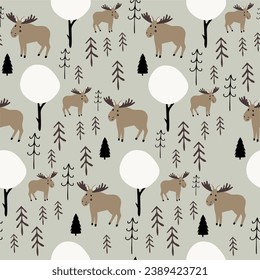 Cute animals winter pattern. Fully editable vector. Perfect for web and print use.