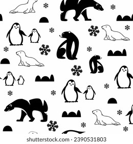 Cute animals winter pattern. Fully editable vector. Perfect for web and print use.