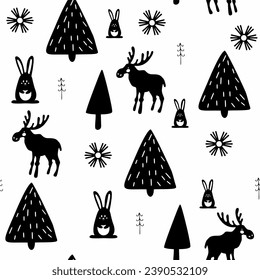 Cute animals winter pattern. Fully editable vector. Perfect for web and print use.