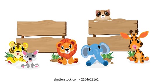Cute animals in Zoo, Placards and banner in zoos Design for banner, layout, annual report, web, flyer, brochure, ad. Cartoon vector illustration