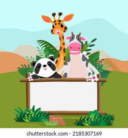 Cute animals in Zoo, Placards and banner in zoos Design for banner, layout, annual report, web, flyer, brochure, ad. Cartoon vector illustration