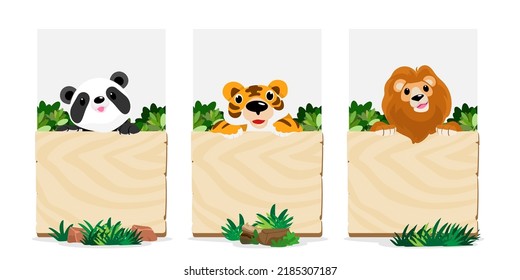 Cute animals in Zoo, Placards and banner in zoos Design for banner, layout, annual report, web, flyer, brochure, ad. Cartoon vector illustration